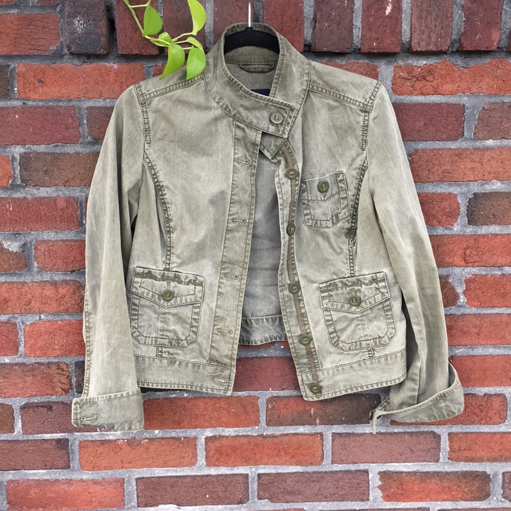Distressed, GAP, Olive, Cropped Jacket